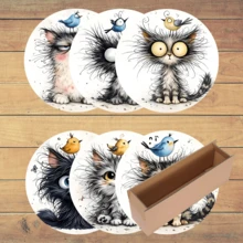 Bộ 6 đế lót ly họa tiết chim và mèo, đế lót ly silicon thấm hút dùng trang trí nhà cửa cho tách trà, ly nước, ly rượu vang, cốc cà phê, phù hợp cho gia đình, tiệc tùng, phụ kiện nhà bếp, mọi mùa. - Nhiều màu - Xem 13