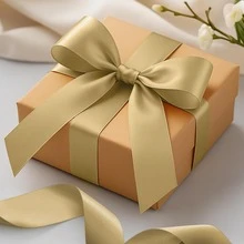 1 Roll 25 Yards Champagne Gold Satin Ribbon, Polyester Satin Christmas Ribbon For Wedding, Graduation, New Year Decoration, DIY Bow, Bouquet, Gift Wrapping, Valentine's Day, Mother's Day - Multicolor - View 2