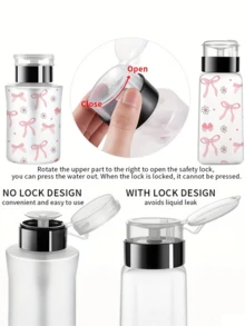 60ml/150ml Nail Art Pump Bottle, Transparent Pump Bottle With Pink Bow Pattern, Alcohol Nail Polish Remover Storage Container, Large Capacity Makeup Remover Refillable Bottle With Pump Head, Acetone Container Travel Bottle, Cosmetic Accessories Essential For Dorm And Bathroom - Multicolor - View 3