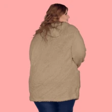 Women's Plus Size Long Teddy Coat With Hood And Pockets, Plush Inside And Out. - Rust Brown - View 4