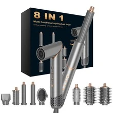 UKLISS 8-In-1 Professional Hot Air Styling Tool (Gray & Gold) | 200M Negative Ions (Anti-Frizz & Anti-Static) + 110K RPM High-Speed Brushless Motor | All-In-One Functions: Auto Curler + Straightener + Hair Dryer + Curling Brush, Ideal Holiday Gift - Grey - View 2