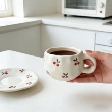 1 set tasse à café et soucoupe coréen mignon, en céramique, style minimaliste, article ménager, tasse à eau, latte de bureau, grande tasse à café, convient pour le matcha, le cold brew, le thé du Moyen-Orient, le café arabe, la grande tasse à café américaine, excellent cadeau pour les amis et la famille - Multicolore - Voir 6