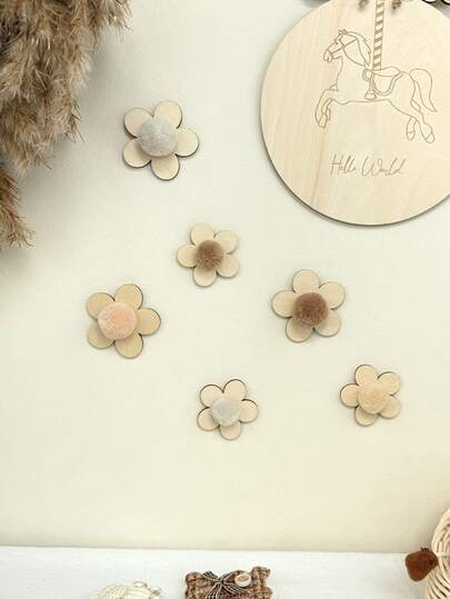 Decoración de pared con flores esponjosas 3D - Pegatina de pared compuesta de lana colorida y madera, que agrega diversión y vitalidad a la habitación de los niños