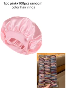 2 Pieces/1-Piece Set Of Silk Sleep Hats, Satin Hair Hats, Women's Wide Edge High Elasticity Hats, Color Ding Sleep Hats, Hair And Bath Hats, High-End Material Silk Hair Care Hats, Curly Silk Hair Bands For Women, Simple, Fashionable, Cute, Convenient, Elegant, Street Leisure High Elasticity 4cm/1.57-Inch Hair Rings, Suitable For Women's Daily Decoration Hair Sleep Cap - Multicolor - View 3