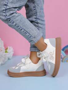 1 Pair Girls' Canvas Sneakers, New Spring/Summer Kids Sports Shoes, Big Children Soft Bottom Running Shoes - Beige - View 6