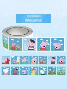 500张/卷 可爱小猪佩奇卡通奖励贴纸，适用于礼品装饰、信封封口 - 彩色 - 查看 2