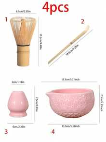 1pc/5pcs Sakura Pink & Matcha Tea Set, Includes Matcha Bowl, Matcha Whisk, Matcha Cup, Stirrer, Tea Spoon, Tea Bowl Set, Matcha Preparation Tools, Sweets & Beverage Making Tools, Japanese Gift Box, Matsukane Matcha Stirring Set, Gift For Matcha Lovers - Multicolor - View 5