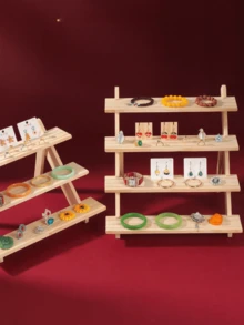 1pc Multi-Tier Wooden Trapezoid Jewelry Display Stand, Creative Jewelry Organizer, Wooden Desktop Rack, Trapezoid Display Shelf, Perfume Holder, Cup Rack, Multi-Size Jewelry Trapezoid Storage Rack, Toy Display Stand, Plant Display Stand, Home/Office/Dorm Storage, New Year/Valentine's Day Gift