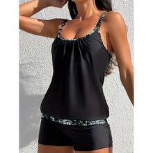 Tankini Swimsuit For Women Black Floral Swimsuit Two Piece Bathing Suit Loose Fit Top Shorts Swimwear Plus Size Swimsuits For Women - 多色454 - 查看 2