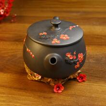 1 Set Purple Clay Plum Blossom Teapot Set, Handmade Purple Clay Teaware, Home & Travel Tea Set, Includes 1 Teapot And 4 Guest Tea Cups, Unique Chinese Style Teaware, Suitable For Home Use, Guests, And Gifts - Multicolor - View 3