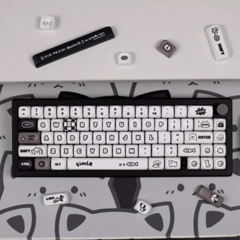 130 tapas de teclas con diseños de gato y perro kawaii - PBT con tinte sublimado de altura MOA para teclados mecánicos de 61/68/75/87/98/100%