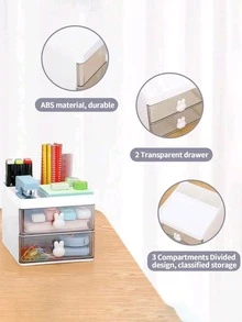 1pc Jewelry & Cosmetic Storage Box - Drawer Style Plastic Desk Vanity Organizer For Brushes, Lipsticks, Skincare - Multi-Function Storage Rack - Multi-Purpose Storage Box - Multicolor - View 3