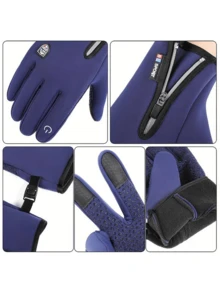 1 Pair Customized Unisex Winter Warm Gloves, Touchscreen Sensitive, Thick Padding Windproof, Suitable For Outdoor Cycling, Running, Skiing, Sports Like Football, American Football, Mountain Biking, Ideal For New Year Gift, Skiing Gloves - Multicolor - View 5