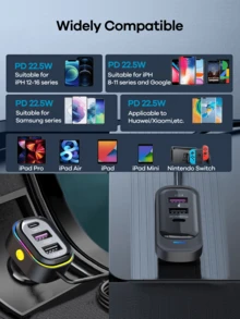 REMAX Carregador veicular USB-C de 98 W com 6 portas de carregamento rápido, essencial para viagens longas, compatível com iPhone 16, 15 Pro Max, 14, iPad S24, S25 e tablets alugados, cabo de extensão de 1,5 m para carregamento, acessórios veiculares práticos e essenciais para viagens. - YQ1 - Ver 6