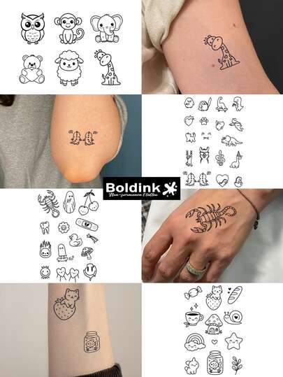 Boldink 1pc Cute & Minimalist Animal Series Decorative Temporary Waterproof Tattoo, Long-Lasting 1-2 Weeks, Botanical & Juice Inspired Designs, Ideal For Autumn/Winter Body Decoration, For Both Men & Women