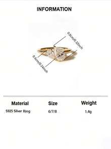 925 Sterling Silver Double Water Drop Design Women's Ring With Shiny Zirconia Stone, Quality Jewelry For Women's Engagement/Proposal - Yellow Gold - View 7