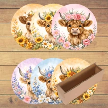 6pcs Cute Highland Cow Pattern Coaster Set, Home Decor Absorbent Silicone Coasters For Tea Cup, Water Glass, Wine Glass, Coffee Mug, Suitable For Home, Party, Kitchen Accessories, All Season Decoration - Multicolor - View 12