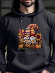 Mens Autumn Gnomes O Fall Pumpkin Suower Graphic Long Sve Hoodie Hoodie - Black - View 2