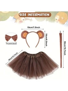 4pcs Cartoon Monkey Costume Accessories Set (Headband + Bow Tie + Tail + Tutu Skirt), Festival Headdress With Bow Tie Decor, Non-Electric, No Feathers, Polyester Fiber, Perfect For Festival Parties, Birthdays And Weddings - Multicolor - View 2