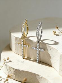 1pc Women's Fashion Luxurious Zirconia Cross Navel Piercing Ring, Suitable For Daily Wear, Party, Beach Holiday Outfits