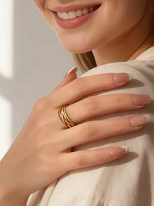 Charm-In Women's Gold-Plated Multi-Layer Twisted Rope Ring - Modern Minimalist Style For Daily Outfits & Friendship Gift - Gold - View 2