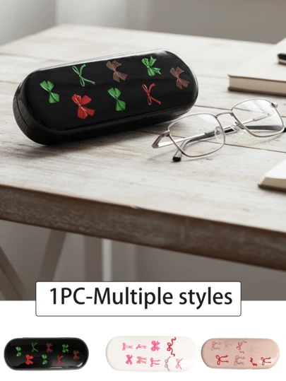 时尚印花眼镜盒 | 红粉蝴蝶结图案眼镜收纳盒 | 防水防污塑料太阳镜架 | 轻便耐用多功能收纳盒，可收纳眼镜、数据线、钥匙、笔和便签本 | 方便携带，适合购物、旅行、约会、工作、上学和宿舍 | 送给爱人、朋友、家人和老师的完美礼物 | 返校季、生日和节日的理想之选