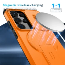 Magnetic Wireless Charging Phone Case With Lens Protection, Compatible With Samung Galaxy S26/S26Plus/S26Ultra/S25FE/S25 Ultra/S25/S25Plus - Orange - View 6
