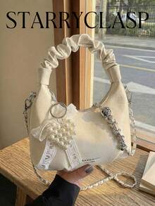 1pc Fashionable, Versatile, Minimalist, High-Quality, Niche Handbag Suitable For Outings, Commuting, With Pendant - White - View 2