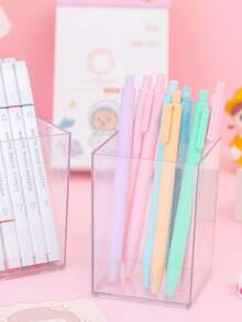 1pc Acrylic Pen Holder, Transparent Student Stationery Pen Case, Makeup Brush Desktop Storage Box, Elegant Minimalist Pen Cup - Transparent - View 7