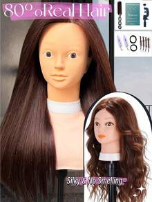 Mannequin Head With 80% Human Hair Straight 24"-26" Doll Head With Hair Cosmetology Mannequin Head Human Hair For Hairdresse - Multicolor - View 16