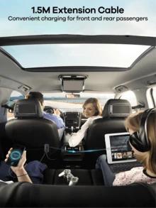 REMAX Carregador veicular USB-C de 98 W com 6 portas de carregamento rápido, essencial para viagens longas, compatível com iPhone 16, 15 Pro Max, 14, iPad S24, S25 e tablets alugados, cabo de extensão de 1,5 m para carregamento, acessórios veiculares práticos e essenciais para viagens. - YQ1 - Ver 3