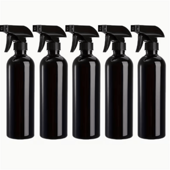 Botella rociadora reutilizable negra con tapa, con boquillas de rocío fino y grueso, ideal para la limpieza del hogar. Esta botella rociadora de jardín negra brillante tiene un diseño de hombro plano, adecuada para alcohol, removedores de adhesivos y talla grande.