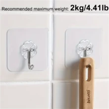 20pcs Powerful Transparent Adhesive Wall Hooks - Casual Style, Easy Installation Without Drilling, Plastic Heart-Shaped Practical Hooks, Suitable For Kitchen And Bathroom, Bathroom Storage, Bathroom Decor, Autumn Decor, Back To School Decor - Square - View 8