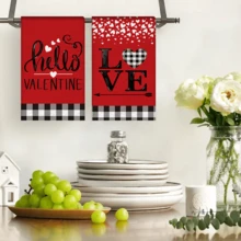 2/4/48 Stück Valentinstag Küchen Geschirrtücher, Polyester Geschirrtücher mit Herz Muster Design, saugfähig und weich, geeignet für tägliche Küchen Reinigung, können auch als Feiertags Dekoration verwendet werden um eine romantische Atmosphäre zu schaffen, praktisch und dekorativ, Küchentücher, Valentinstag & Hochzeitsdekoration - Verschiedenfarbig - Übersicht 2