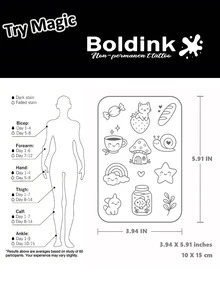 Boldink 1张可爱简约动物系列装饰性临时防水纹身贴纸，持久1-2周，植物和果汁灵感设计，是秋冬季身体装饰的理想之选，男女皆宜。