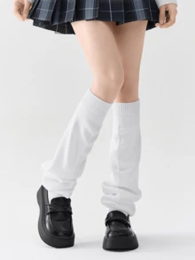 1 Pair Women's Elastic Hem Socks, Fashionable Versatile Suitable For Skirts In Autumn, Black/White Socks, Loose Knit Casual Socks, Suitable For Daily Wear And Cosplay, Cozy Socks