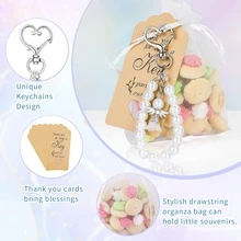 15pcs Angel Keychain Set, Includes 5 Pearl Guardian Angel Pendant Keychains, 5 Thank You Cards, And 5 Organza Bags, Suitable For Weddings, Baptisms, And Gifts - Multicolor - View 3