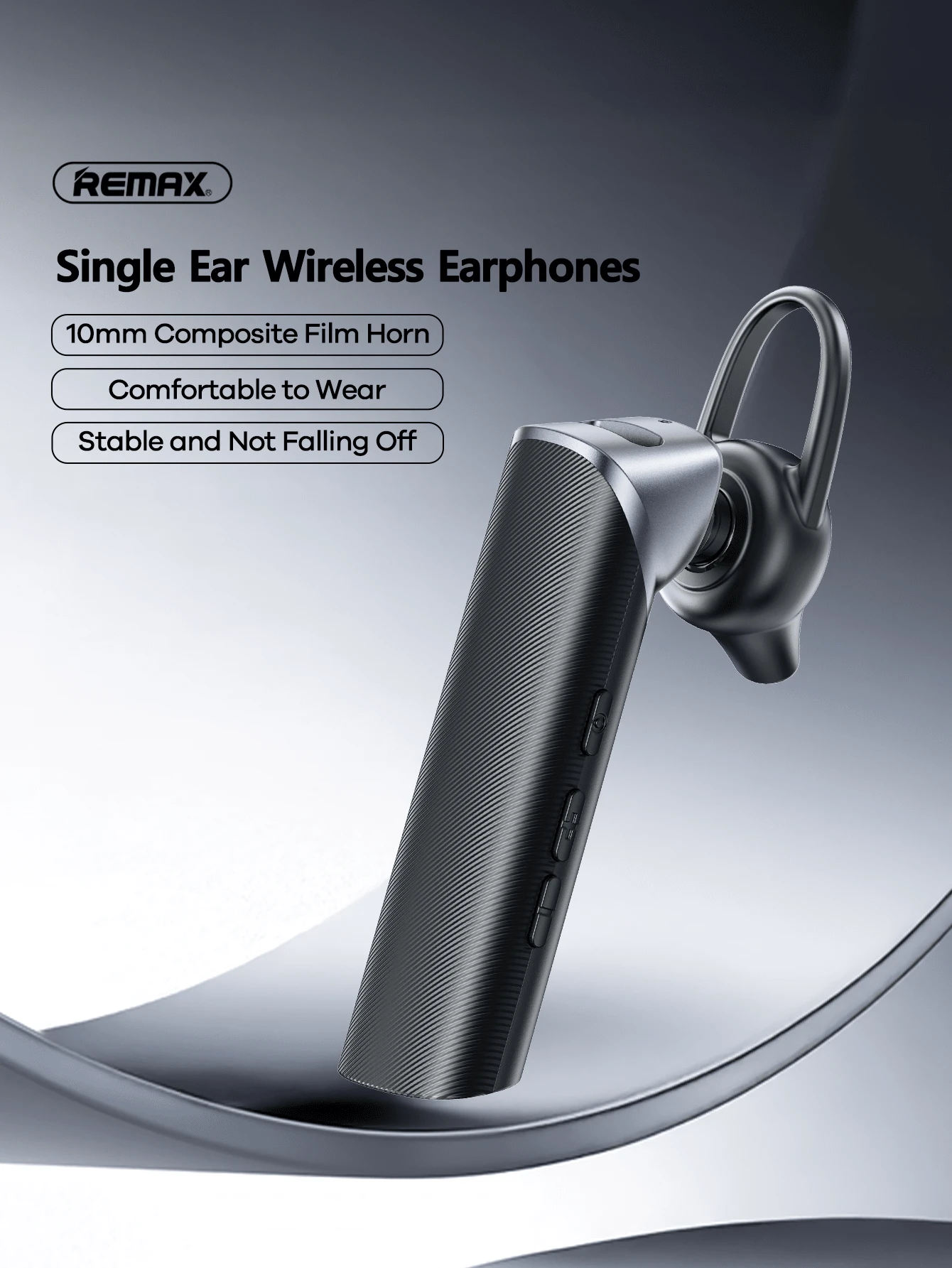 Remax New Wireless Headphone Single Ear Hook, Bone Conduction, With Noise Cancelling, 12H Playtime, Suit For Work/Home/Cell Phone/Computer/Zoom/Teams/Truck Driver, Black/White - RB-t01 - View 1