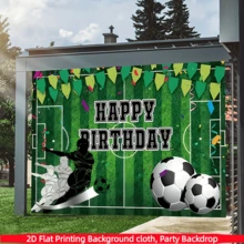 1PC,2D Flat, Football Themed Birthday Background Banner, Made Of Polyester Fabric, Used For Birthday Party Decoration, Football Themed Parties, Sports Celebration Parties, Birthday Celebrations, Holiday Parties, Birthday Background Cloth, Cake Table Decoration, Anniversaries, Home/Garden/Indoor/Outdoor Decoration, Photography Background Props, Matching Decoration Supplies/Gifts, Event Background - Multicolor - View 5