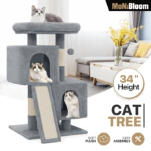 Cat Tree, 34 Inch Cat Tree Tower With 2 Cat Condo, Cat Tower With Scratching Post & Sisal-Covered Scratching Board, Cat Climbing Tower, Cat Tree For Indoor Cats - Light Grey - View 1