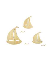 Nautical Theme Wooden Wall Decor - Laser Cut Wooden Art Of Sailboat And Ocean Themes, Suitable For Children's Room, Baby Boy Nursery Decoration - Light Brown - View 7