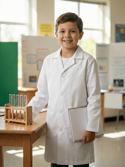 Jaleco Infantil Branco Escolar em Oxford Manga Longa Unissex para Feira de Ciências