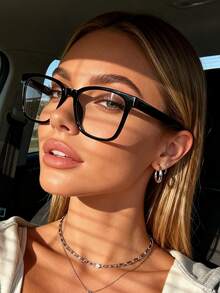 1pc Women Plastic Oversized Geometric Multicolor Full Frame Personalized Ins Style Clear Glasses For Holiday Gift Street-Photography Bachelorette Party Club Shopping Weekend Outfit Appointment Outfits Fashion Accessories - 1pc 黑框白平 - 查看 2