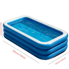1个三层充气游泳池，尺寸为120英寸 x 72英寸 x 22英寸，超大加厚PVC材质，家用成人降温泳池，户外花园后院夏季派对大型水池 - 彩色 - 查看 4