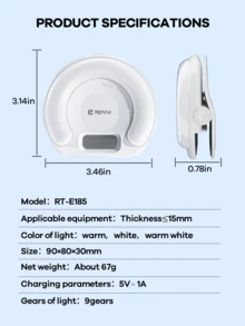 REMAX Non-Blocking Camera Selfie Light, Mini Clip Ring Light With 3 Colors & 9 Brightness, Portable For Phone/PC/Tablet - RT-e185 Multicolor - View 12