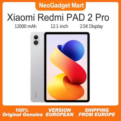 Xiaomi Redmi Pad 2 Pro, 6GB+128GB, WIFI 6, 12.1" Inch Tablet, Snapdragon® 7s Gen 4 Mobile Platform, 2.5K 120Hz Crystal-Clear Display, 12000 MAh, 33W Fast Charging, Silver, Version Europe