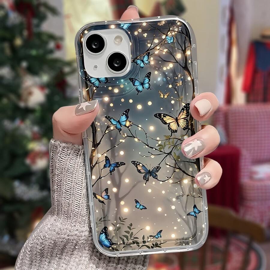 Blue bow, yellow bow, branch This patterned clear soft case airbag is compatible for 17 Pro Max/Air/16/15/14/13/12 mini/11. It's an ideal gift for Christmas and Valentine's Day, perfect for boyfriends, girlfriends, and family. - transparente - Ver 1