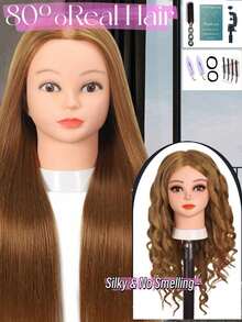 Mannequin Head With 80% Human Hair Straight 24"-26" Doll Head With Hair Cosmetology Mannequin Head Human Hair For Hairdresse - Multicolor - View 6