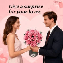 393片粉色玫瑰花束积木，成人款，人造花拼搭套装，适用于桌面和房间装饰，情人节、周年纪念日、生日礼物，男女皆宜 - 彩色 - 查看 6