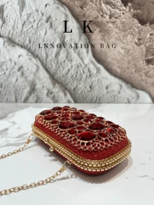 1PC Luxury Women's Irregular Glass Rhinestone Diamond Inlaid Chain Bag With Hollowed Out Women's Dinner Handbag, Perfect For Valentine's Day, Weddings, Parties, Formal Occasions, Women's Gifts, And Dinner/Party Needs - Nhiều màu - Xem 3